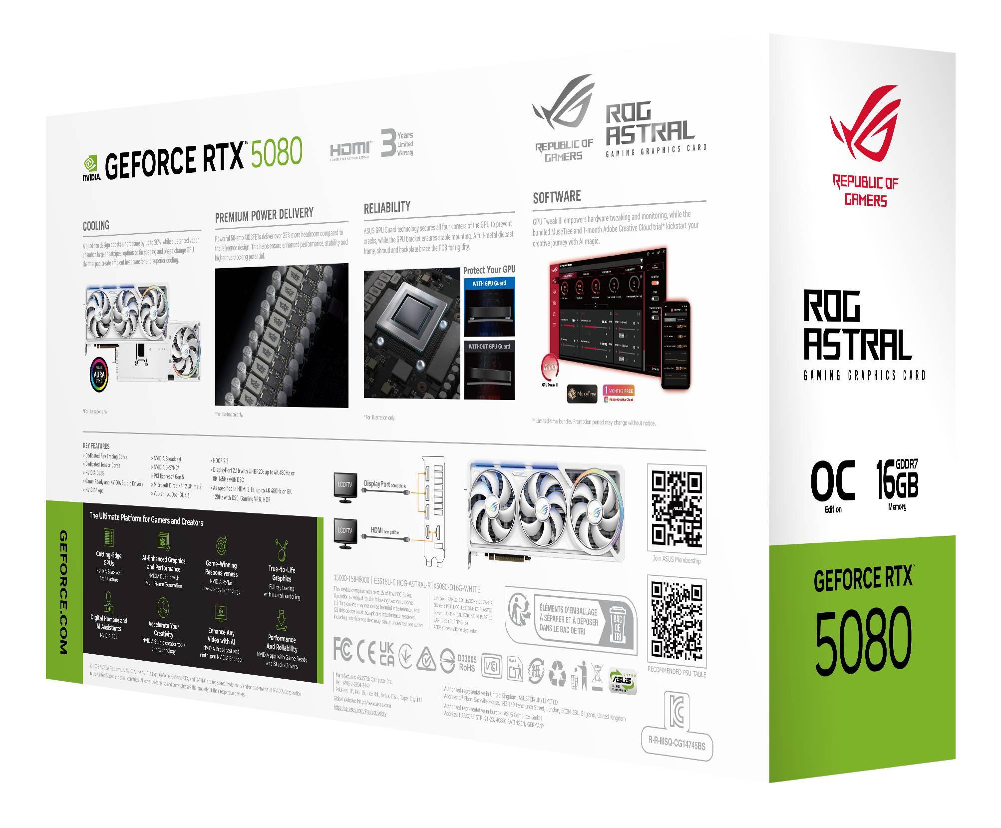 ASUS ROG Astral - -RTX5080-O16G-WHITE NVIDIA GeForce RTX 5080 16 GB GDDR7