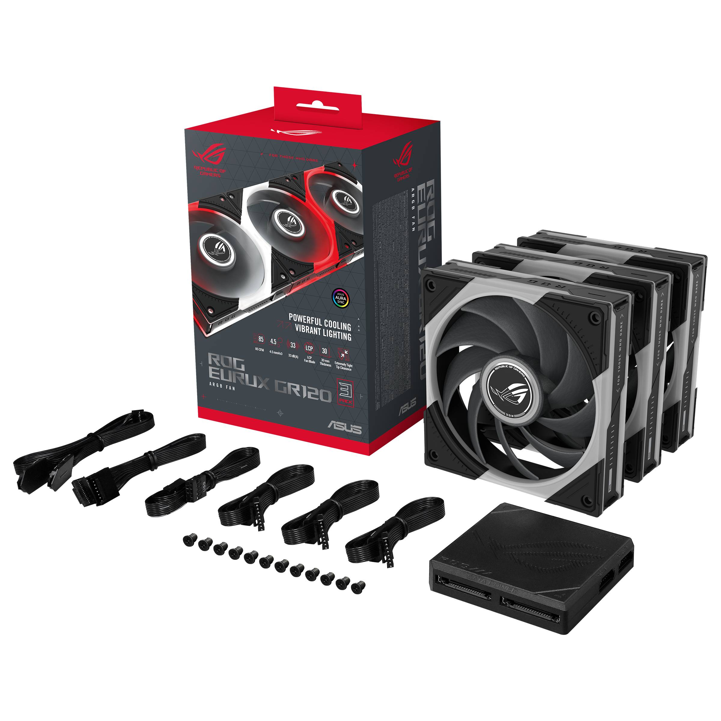 ASUS ROG Eurux GR120 ARGB Fan Triple Pack Computer behuizing Ventilator 12 cm Zwart 3 stuk(s)