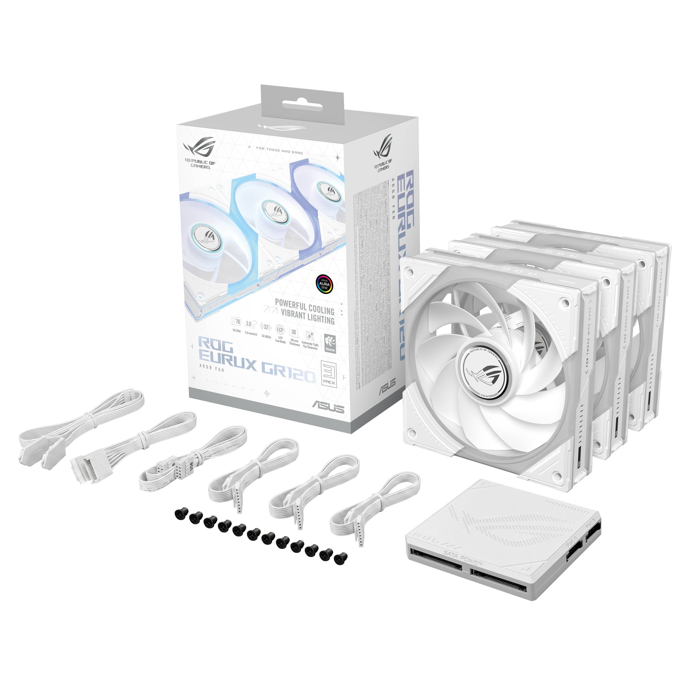 ASUS ROG Eurux GR120 ARGB Reverse Fan White Edition - Triple Pack Computer behuizing Ventilator 12 cm Wit 3 stuk(s)