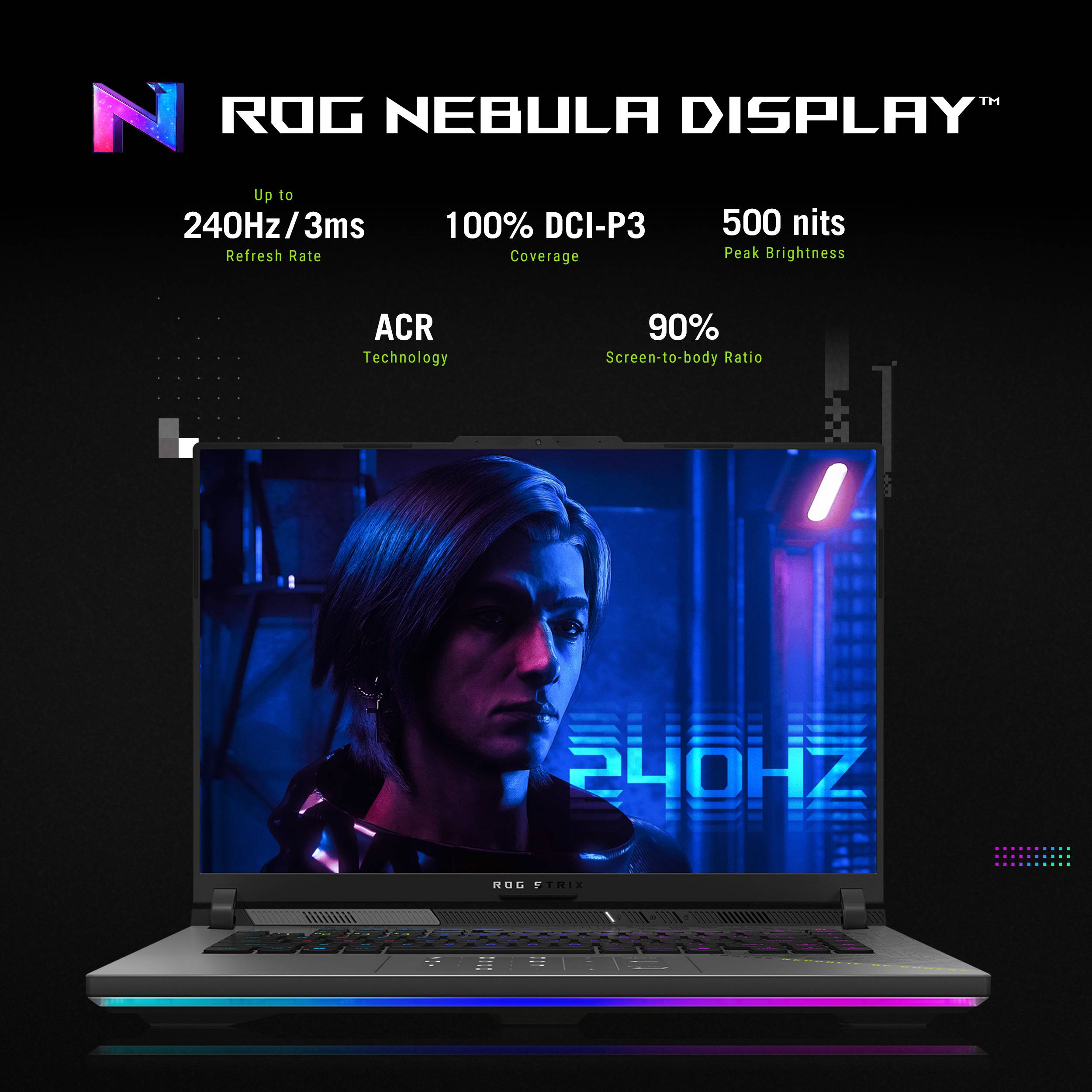 ASUS ROG Strix G16 G614FR-S5013W Copilot+ PC AMD Ryzen™ 9 Laptop 40,6 cm (16") WQXGA 32 GB DDR5-SDRAM 2 TB SSD NVIDIA GeForce RTX 5070 Ti Wi-Fi 6E (802.11ax) Windows 11 Home Nederlands Zwart, Groen, Grijs