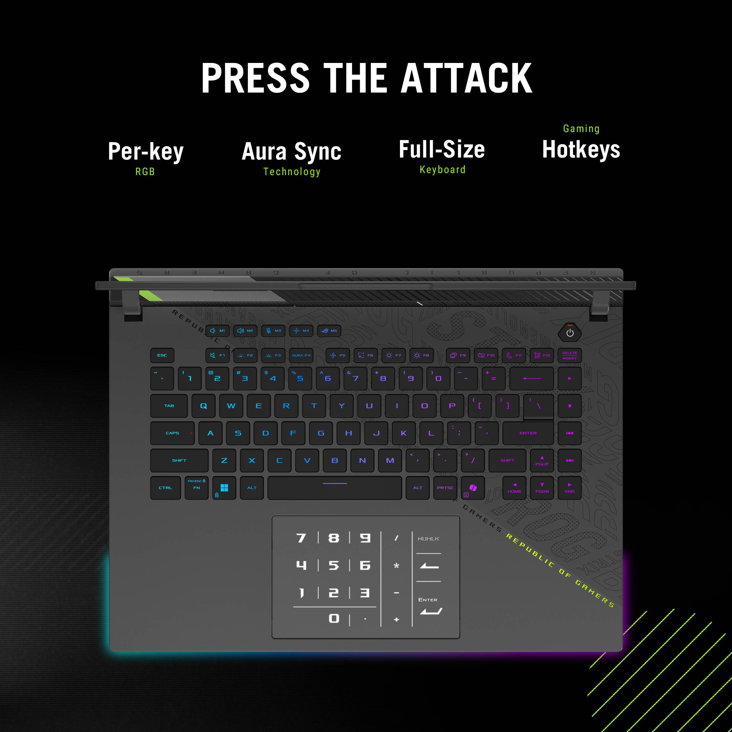 ASUS ROG Strix G16 G614FR-S5013W Copilot+ PC AMD Ryzen™ 9 Laptop 40,6 cm (16") WQXGA 32 GB DDR5-SDRAM 2 TB SSD NVIDIA GeForce RTX 5070 Ti Wi-Fi 6E (802.11ax) Windows 11 Home Nederlands Zwart, Groen, Grijs