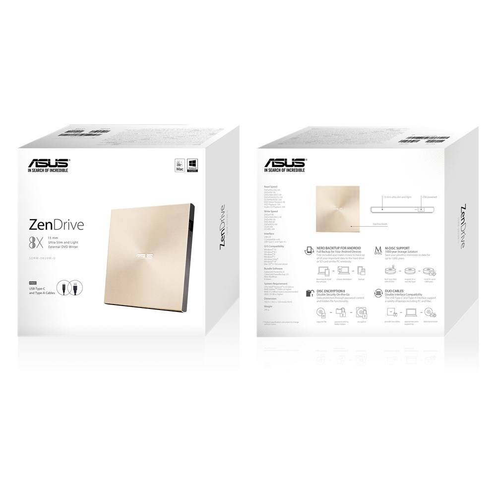 ASUS ZenDrive U9M optisch schijfstation DVD±RW Goud