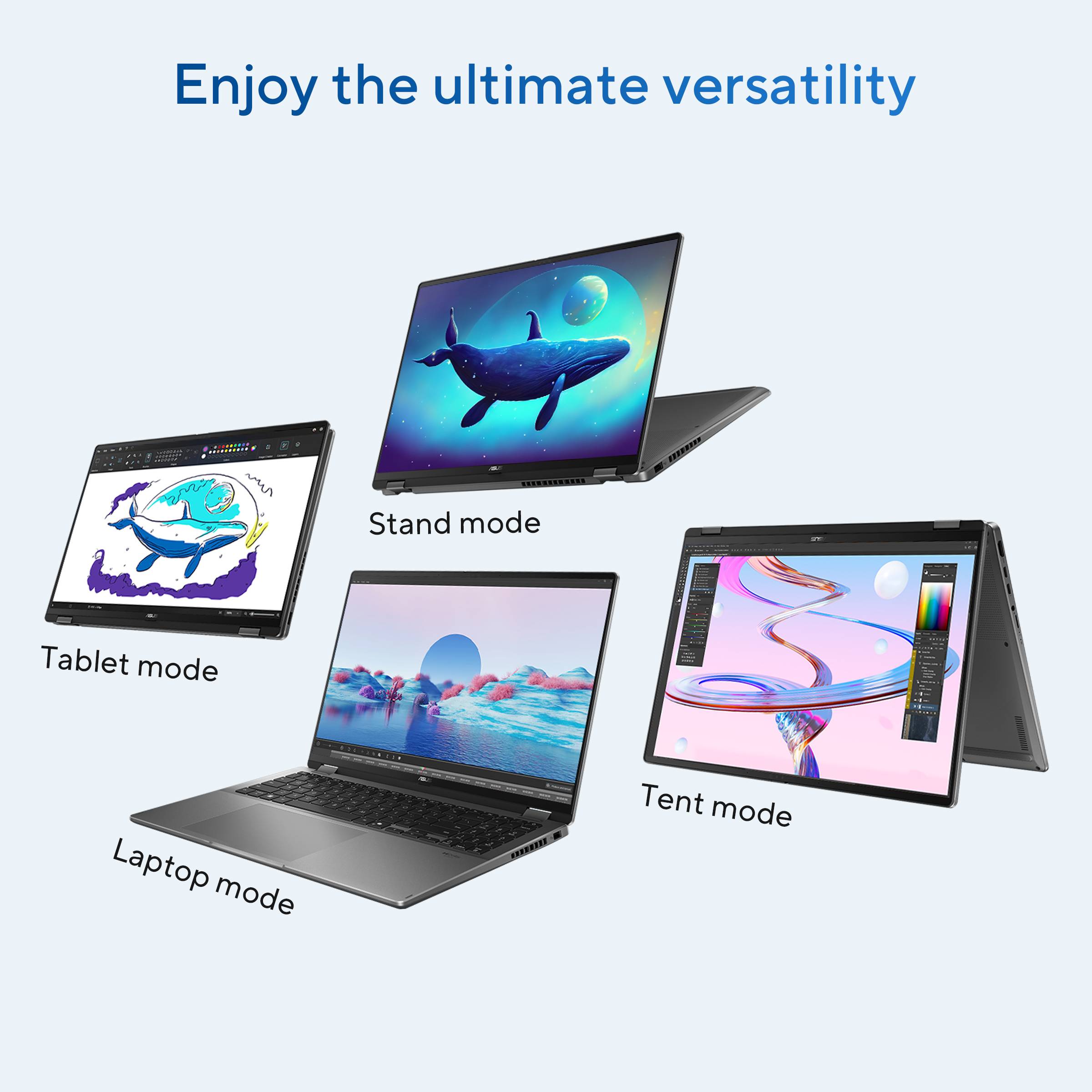 ASUS Vivobook 16 Flip TP3607SA-RJ022W Copilot+ PC Intel Core Ultra 7 258V Hybride (2-in-1) 40,6 cm (16") Touchscreen 3K 32 GB LPDDR5x-SDRAM 1 TB SSD Wi-Fi 7 (802.11be) Windows 11 Home Nederlands Zwart, Grijs