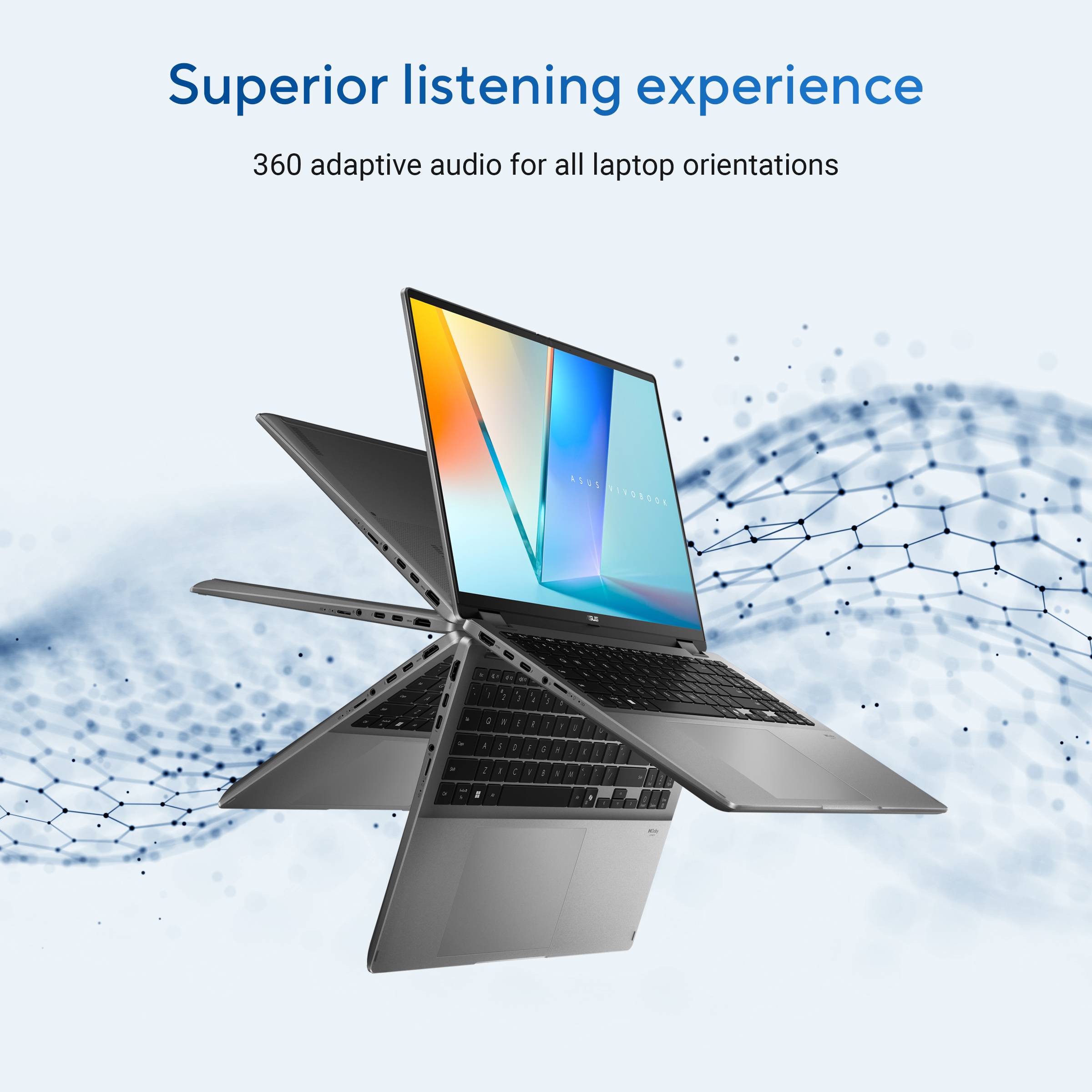 ASUS Vivobook 16 Flip TP3607SA-RJ022W Copilot+ PC Intel Core Ultra 7 258V Hybride (2-in-1) 40,6 cm (16") Touchscreen 3K 32 GB LPDDR5x-SDRAM 1 TB SSD Wi-Fi 7 (802.11be) Windows 11 Home Nederlands Zwart, Grijs