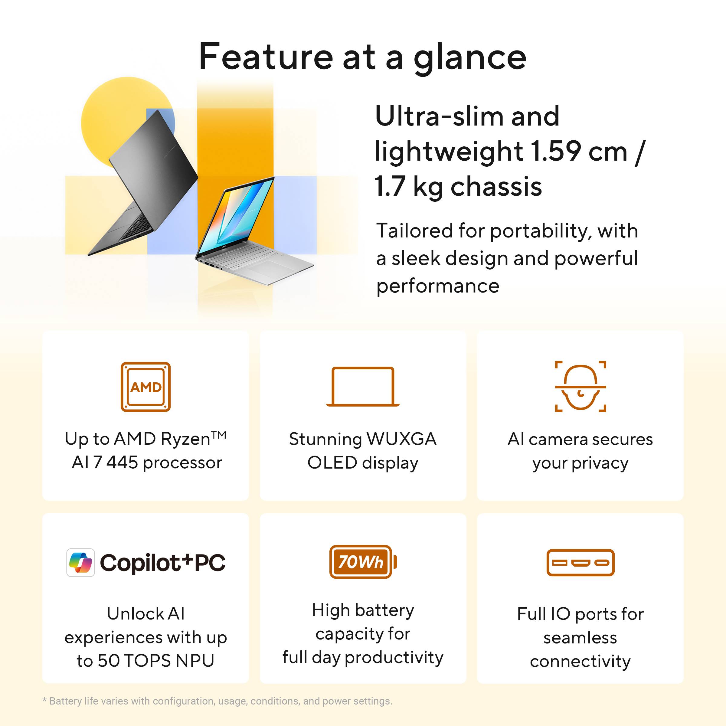 ASUS Vivobook S16 M3607GA-SH004W Copilot+ PC AMD Ryzen AI 7 445 Laptop 40,6 cm (16") WUXGA 32 GB DDR5-SDRAM 1 TB SSD Wi-Fi 6 (802.11ax) Windows 11 Home Nederlands Grijs