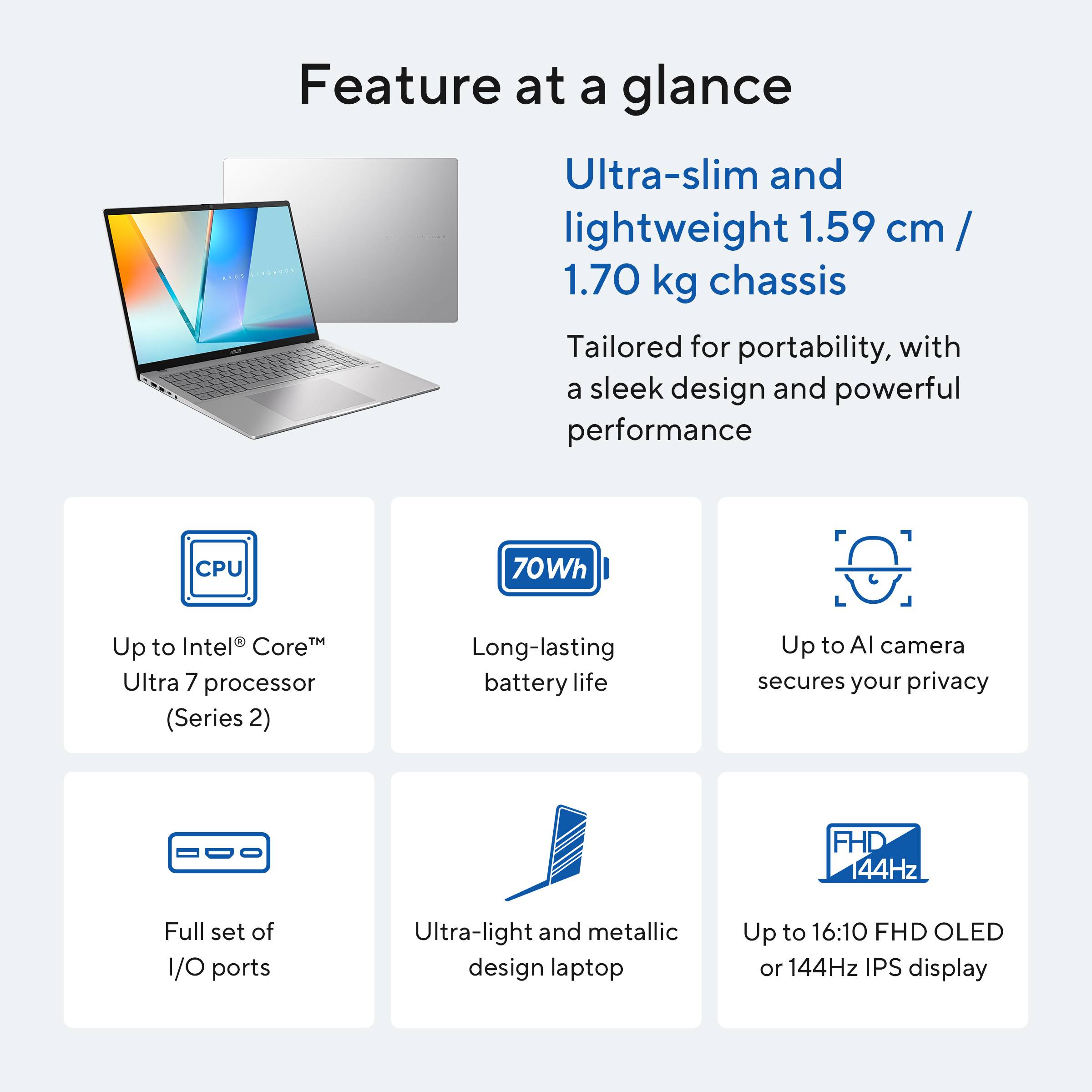 ASUS Vivobook S16 S3607VA-RP097W Intel Core 5 210H Laptop 40,6 cm (16") WUXGA 16 GB DDR5-SDRAM 512 GB SSD Wi-Fi 6 (802.11ax) Windows 11 Home Nederlands Zilver