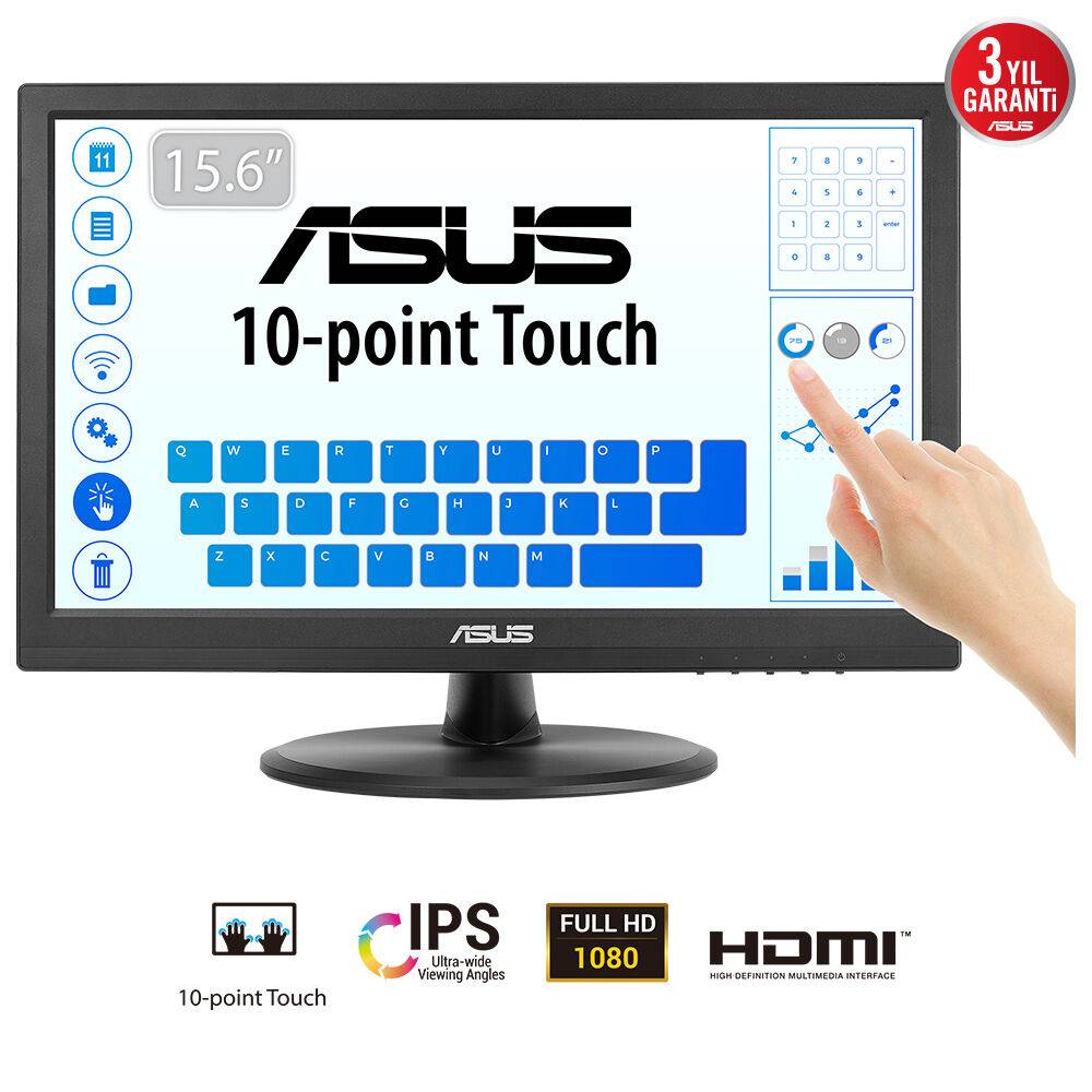 ASUS Touch VT169HE computer monitor 39,6 cm (15.6") 1920 x 1080 Pixels Full HD LED Touchscreen Tafelblad Zwart