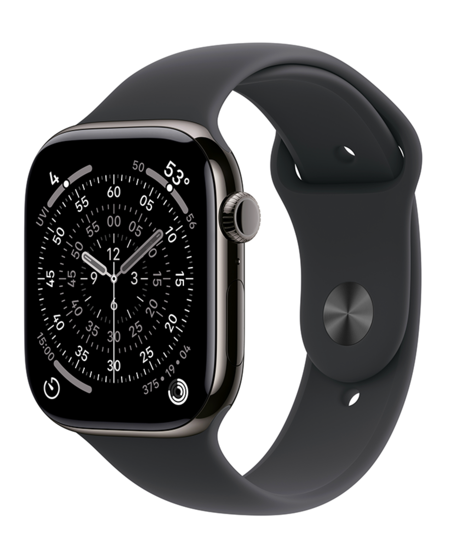 Apple Watch Series 11 46mm GPS + Cellular Titanium Sportbandje M/L Zwart (Zwart)