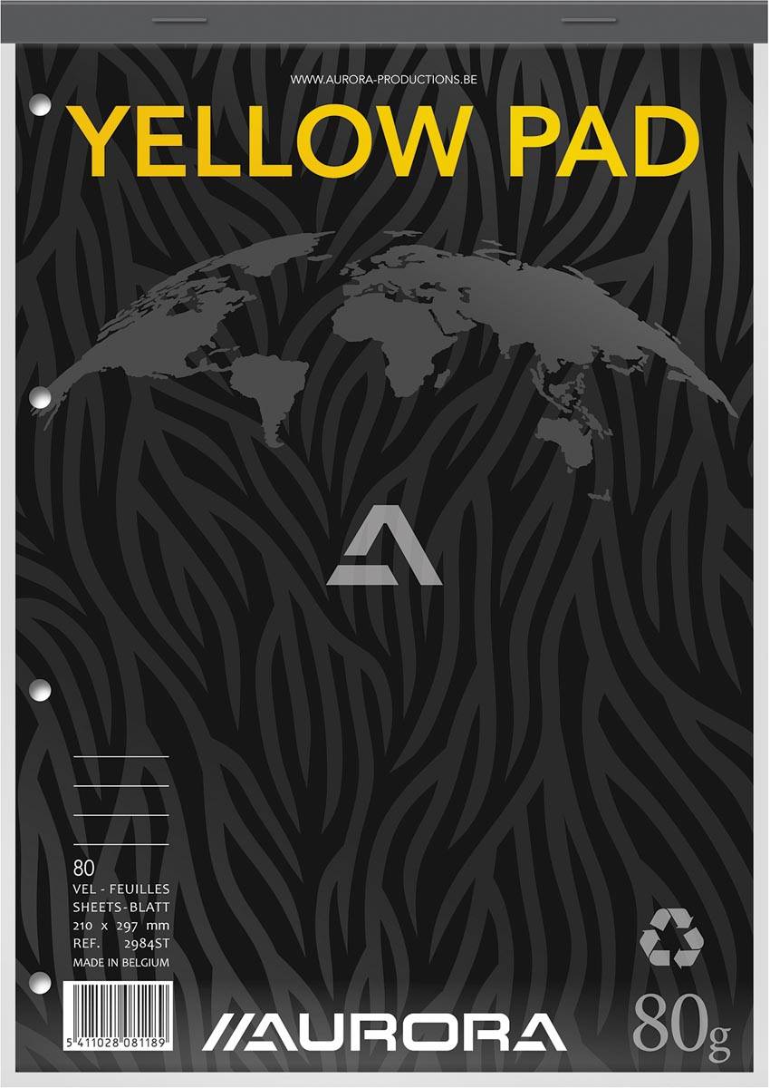 Aurora Writing recycle notablok geel A4 gelijnd