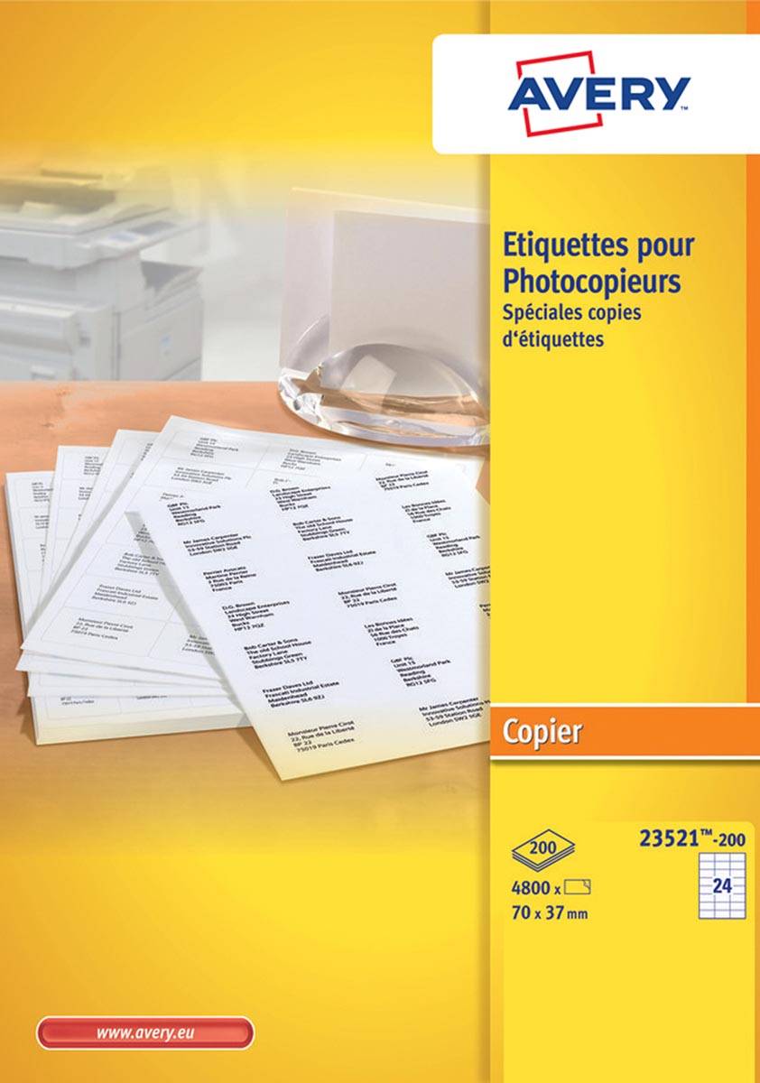 Avery 23521-200 kopieeretiketten ft 70 x 37 mm (b x h), 4800 etiketten, wit