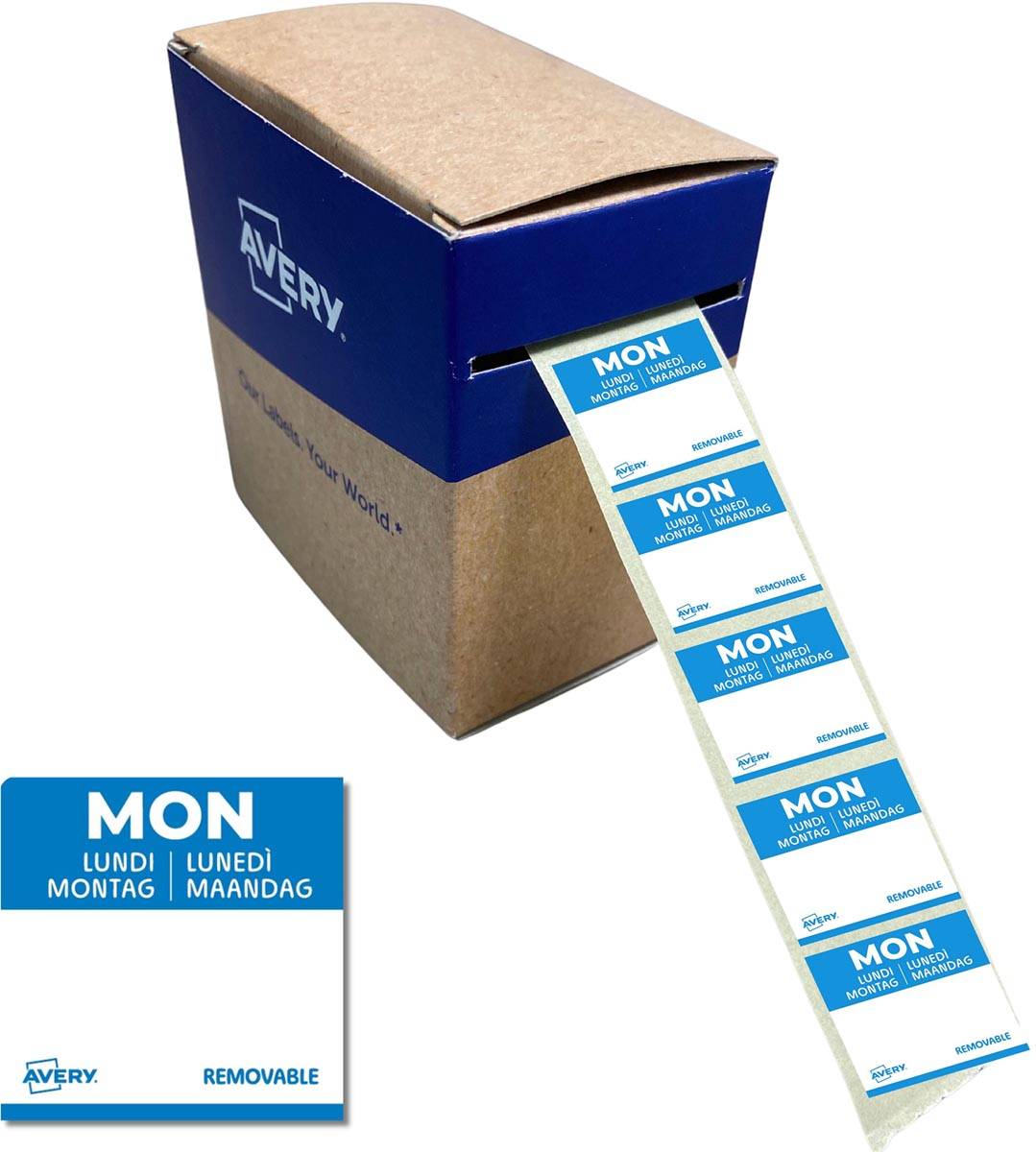 Avery etiketten voedselcodering, HACCP, maandag, ft 25 x 25 mm, dispenser van 1000 stuks