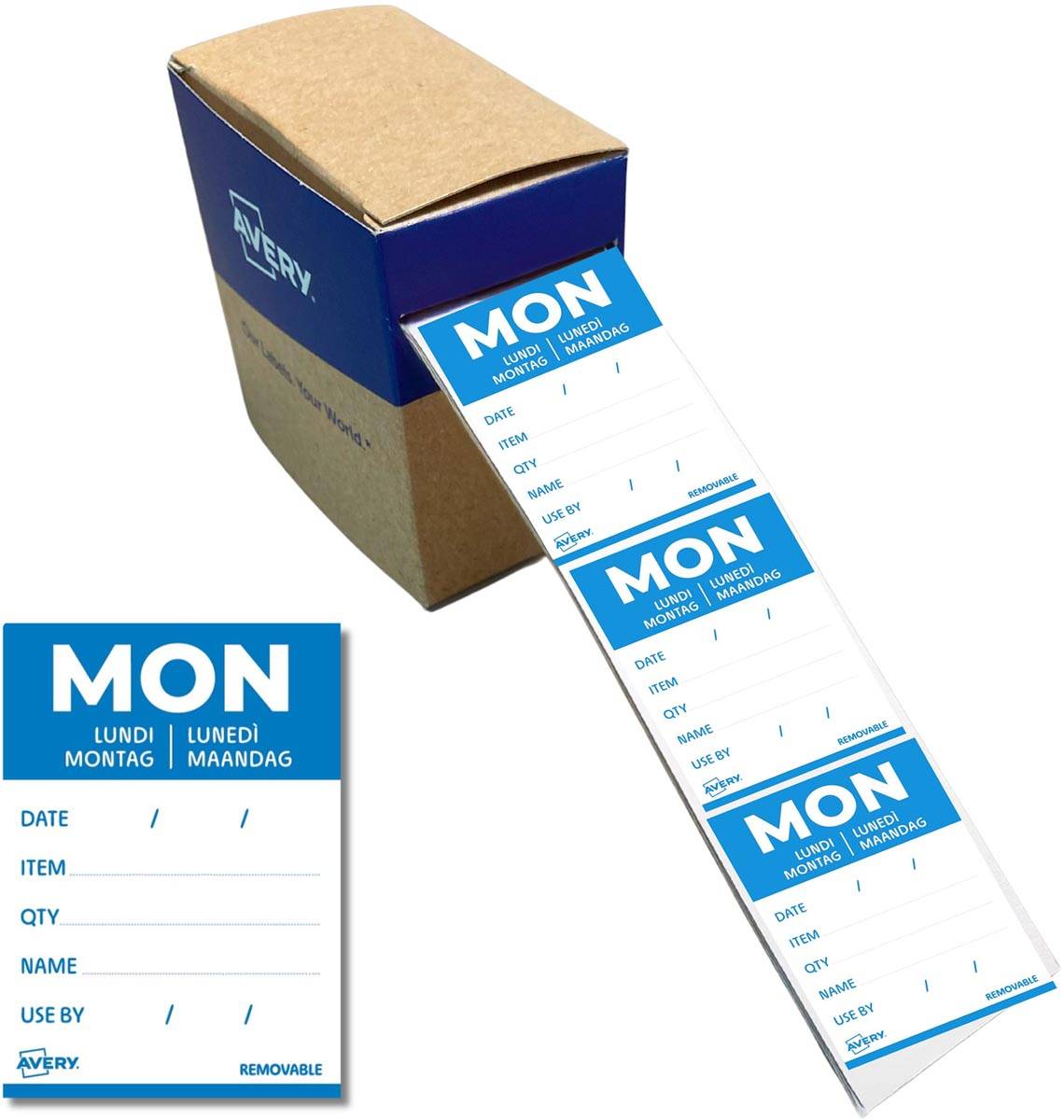 Avery etiketten voedselcodering, HACCP, maandag, ft 40 x 56 mm, dispenser van 500 stuks