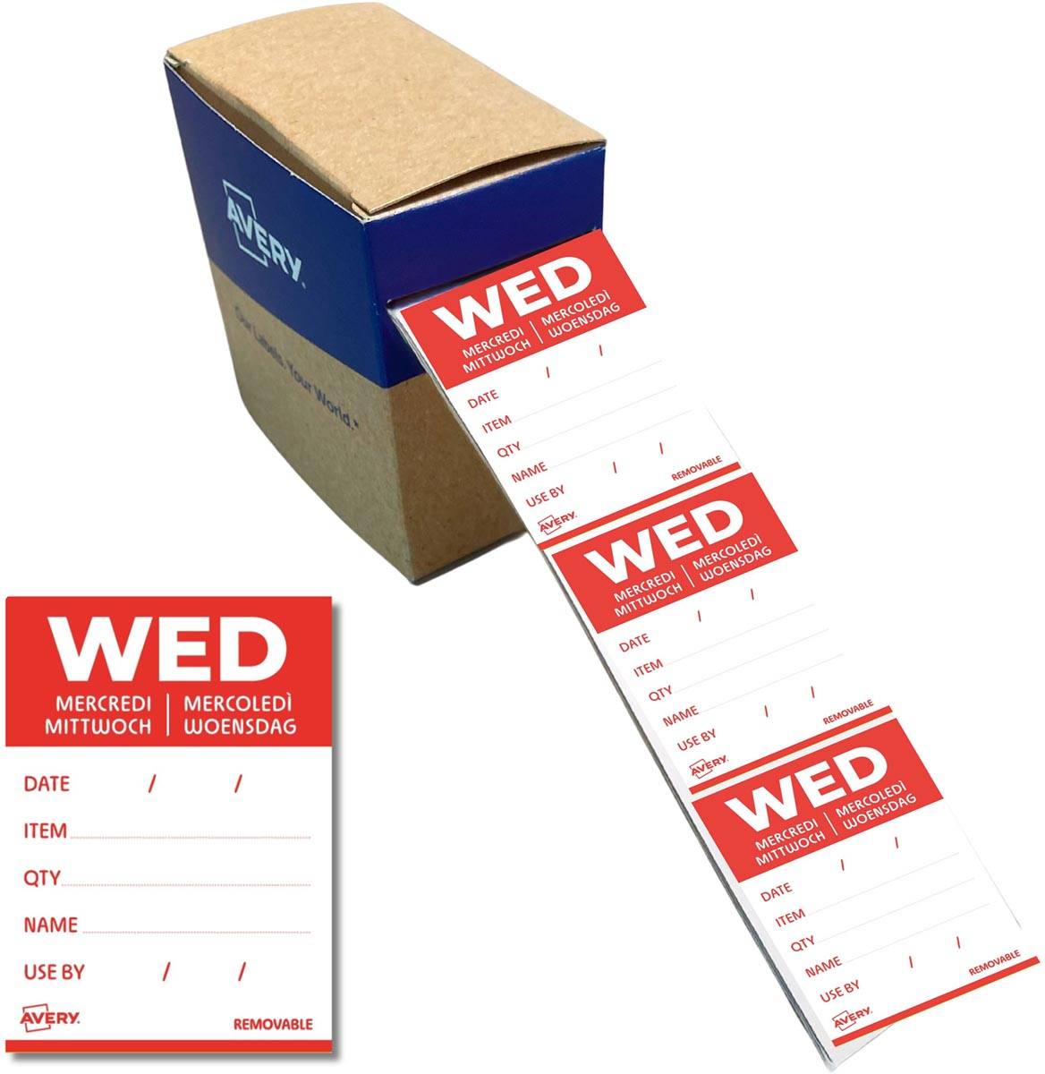 Avery etiketten voedselcodering, HACCP, woensdag, ft 40 x 56 mm, dispenser van 500 stuks