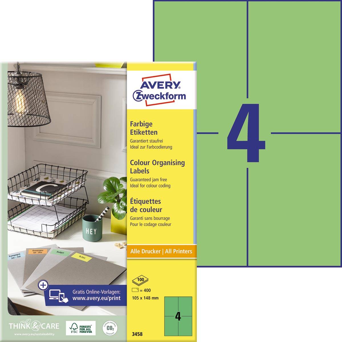 Avery gekleurde universele etiketten ft 105 x 148 mm (b x h), 400 stuks, groen