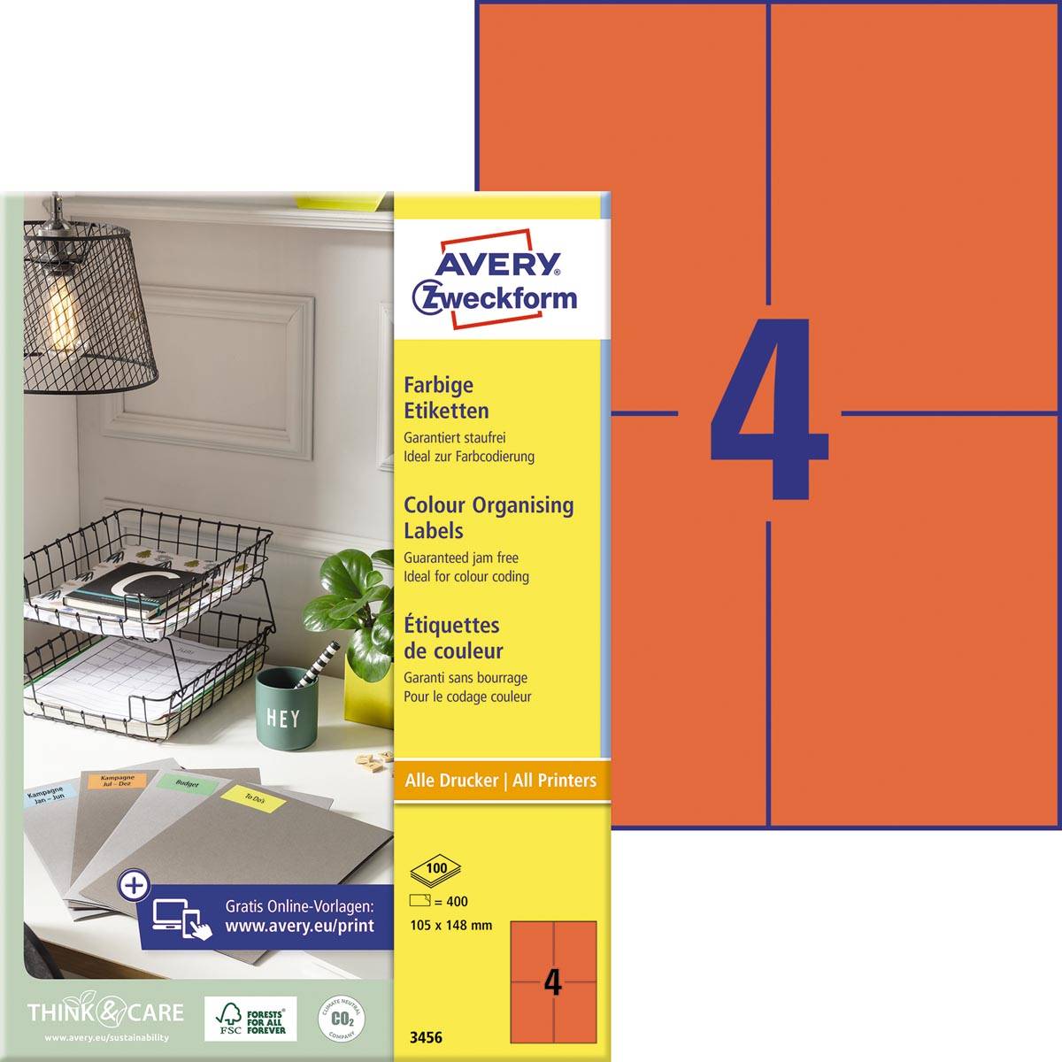 Avery gekleurde universele etiketten ft 105 x 148 mm (b x h), 400 stuks, rood