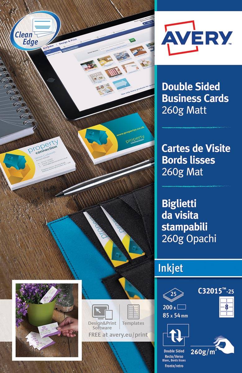 AVERY visitekaarten voor inkjet Quick&Clean  mat, 200 kaartjes, 260 g/m²