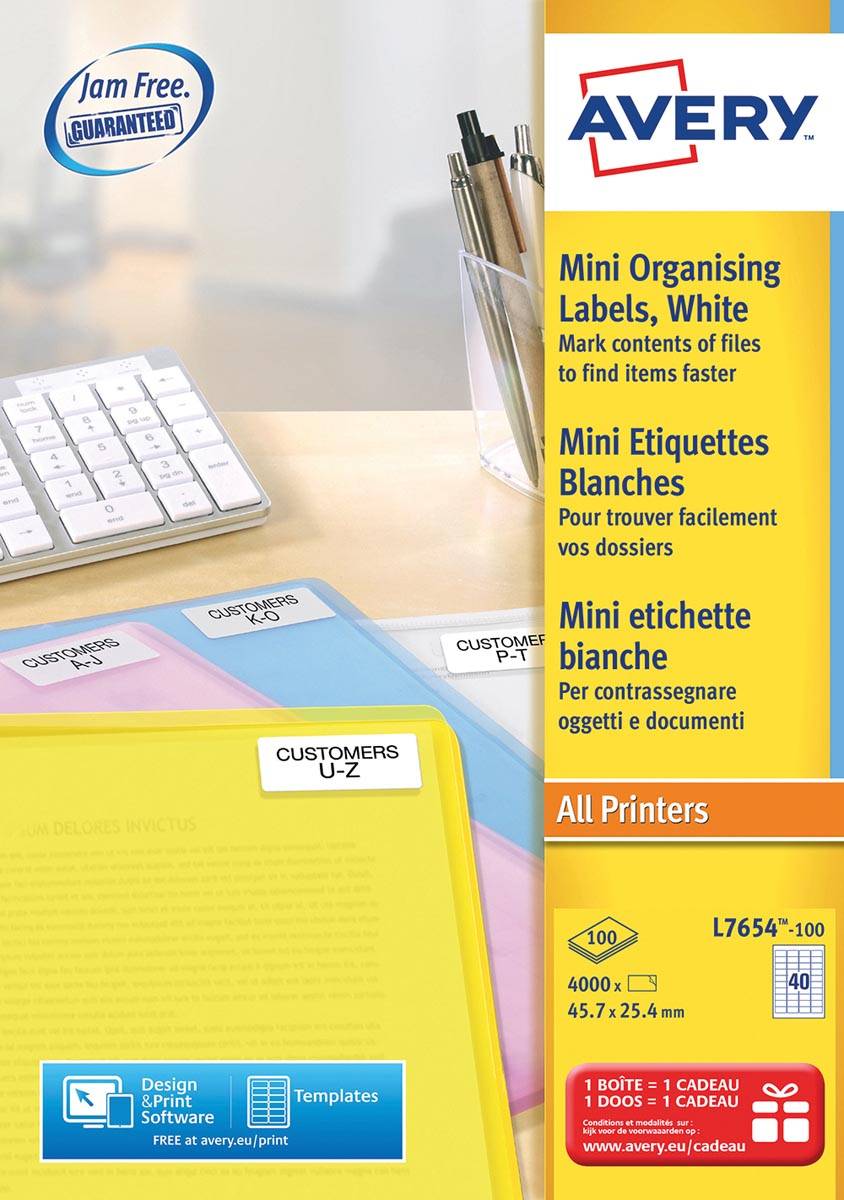 Avery Witte laseretiketten QuickPeel  ft 45,7 x 25,4 mm (b x h), 4.000 stuks, doos van 100 blad