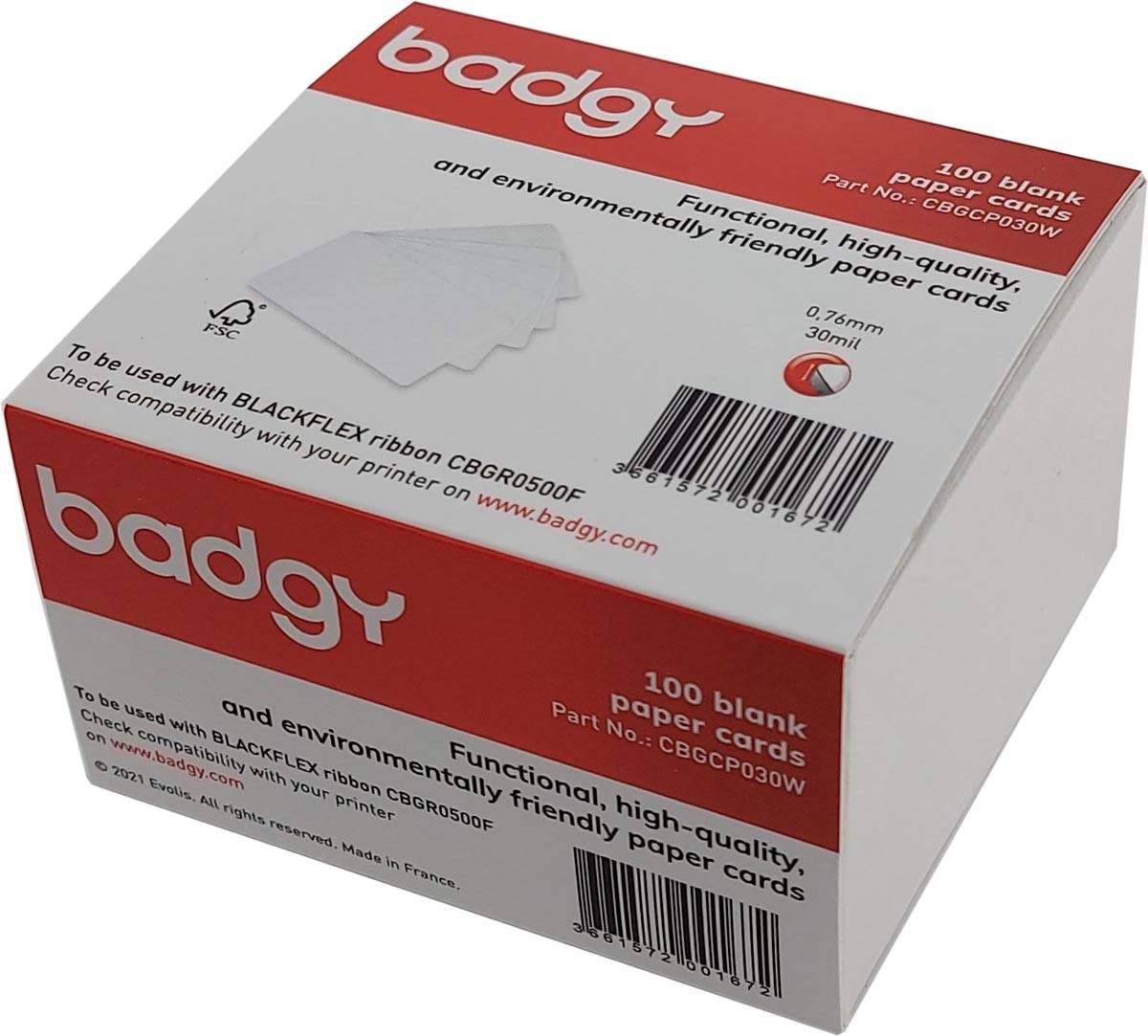 Badgy 100 blanco kaarten van papier, 0,76 mm, voor Badgy100 of Badgy200