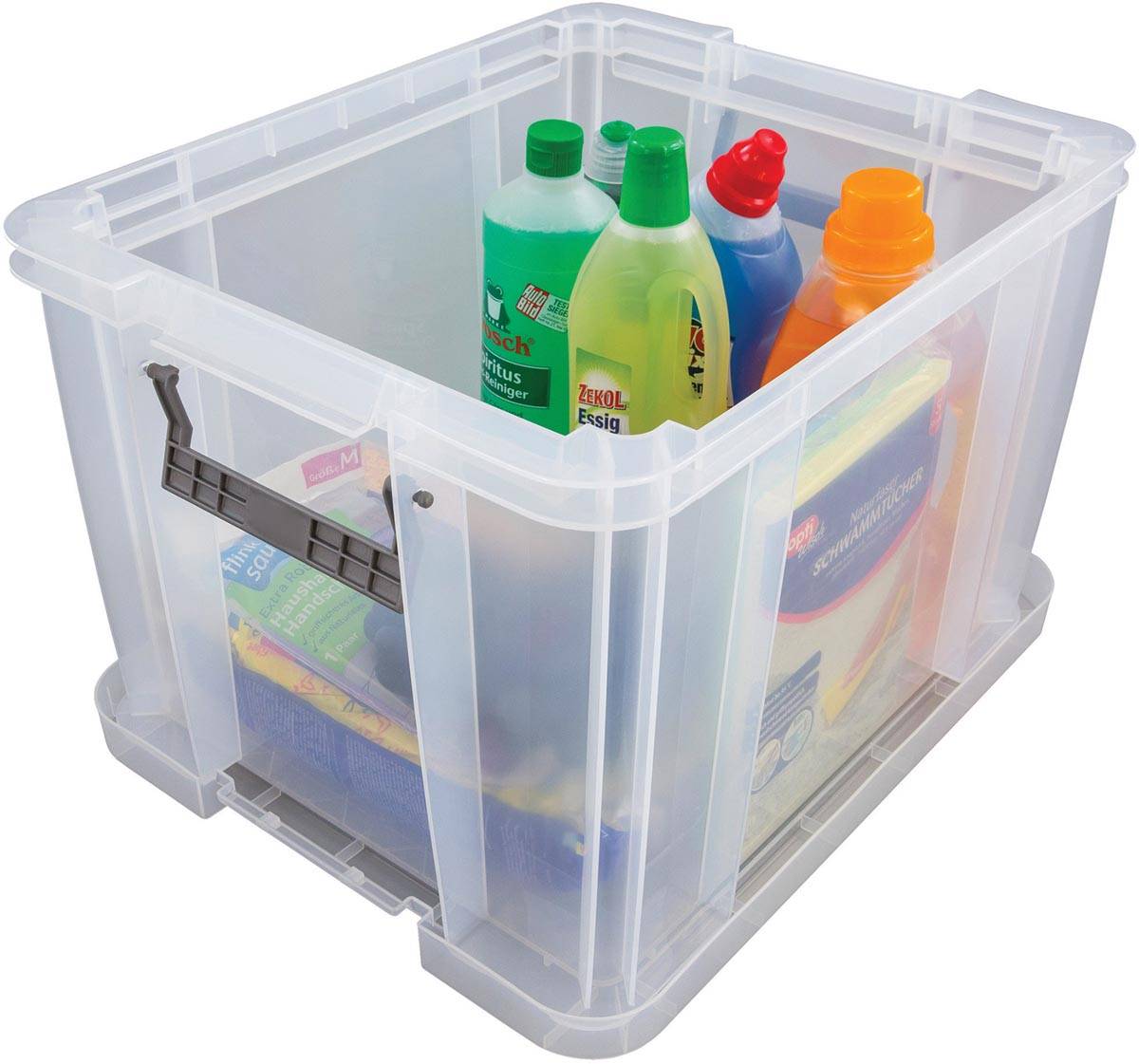 Bankers Box opbergdoos 36 liter, transparant met blauwe handvaten, set van 3 stuks verpakt in karton