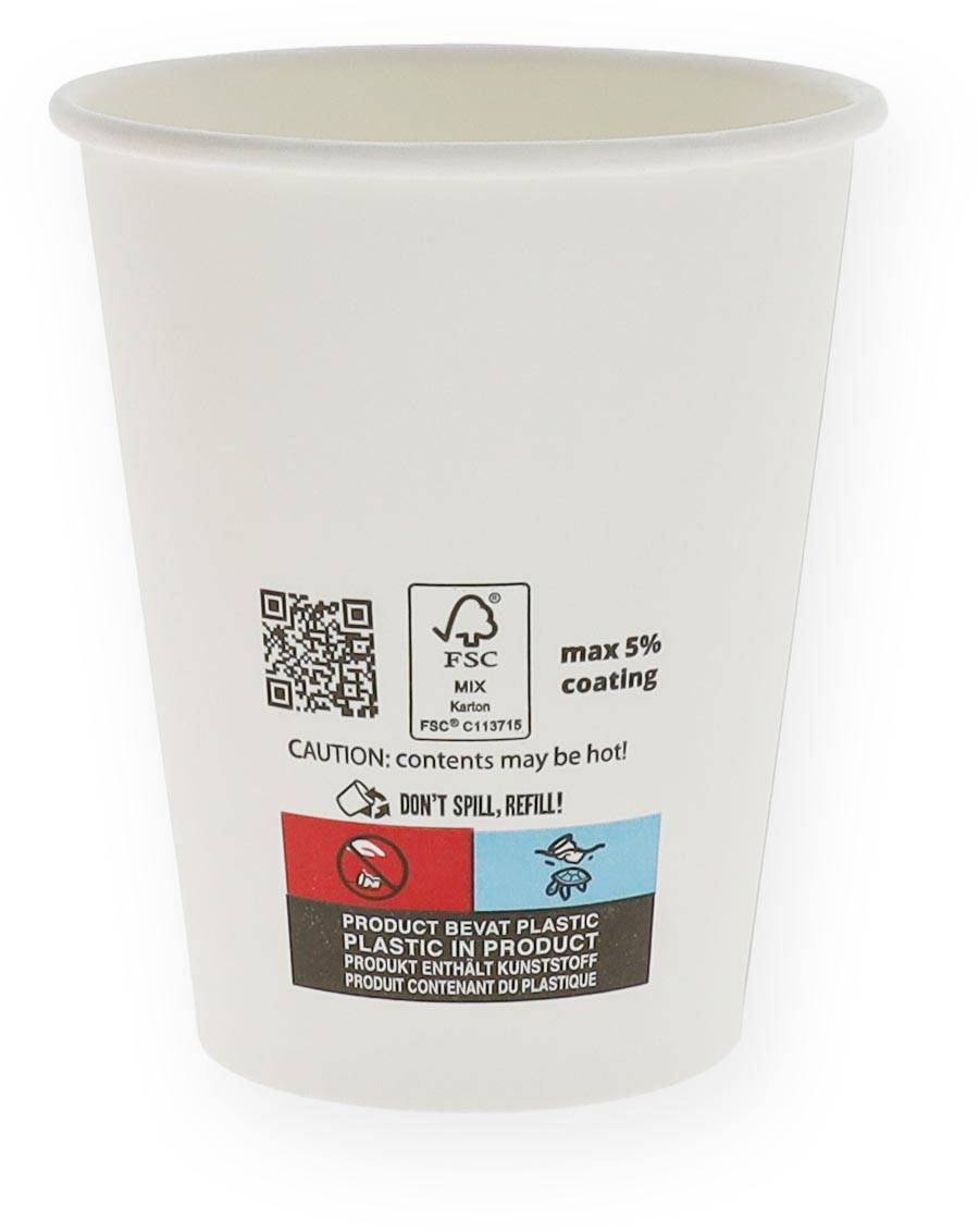 Beker uit karton, 237 ml, diameter 80 mmn wit, doos van 1000 stuks