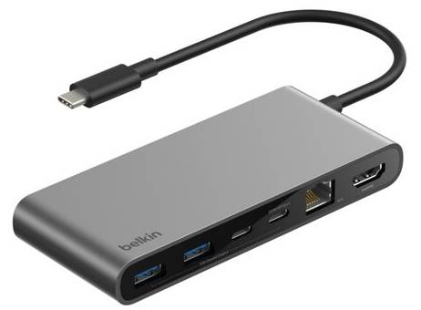Belkin INC024HQSGY interface hub USB Type-C 10000 Mbit/s Grijs