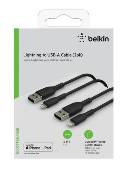 Belkin CAA001BT1MBK2PK Lightning-kabel 1 m Zwart