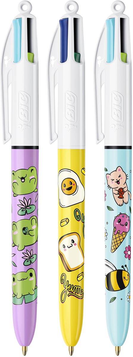 Bic 4-kleurenbalpen Kawai, doos van 12 stuks, assorti