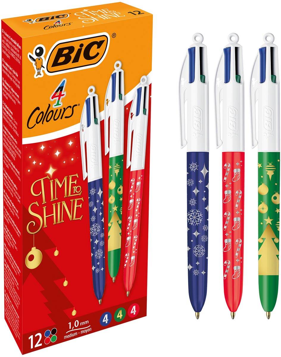 Bic 4-kleurenbalpen Time to Shine, geassorteerde kleuren, doos van 12 stuks