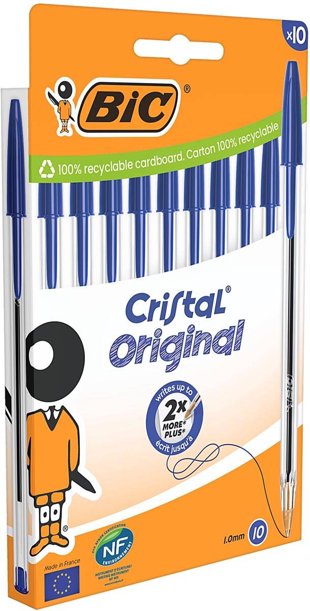 Bic balpen Cristal Medium, blauw, blister van 10 stuks