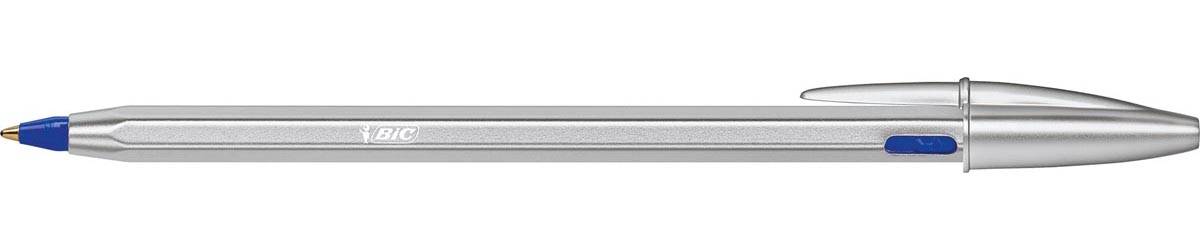 Bic balpen Cristal Re-new, zilveren lichaam, blauwe inkt, doos met 1 stuk en 2 navullingen