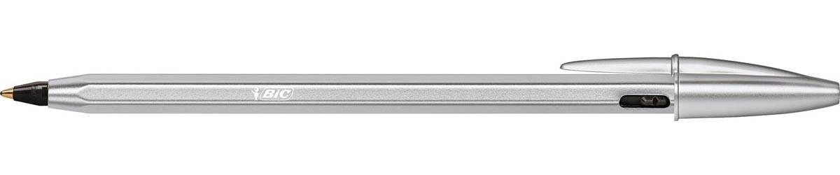 Bic balpen Cristal Re-new, zilveren lichaam, zwarte inkt, doos met 1 stuk en 2 navullingen