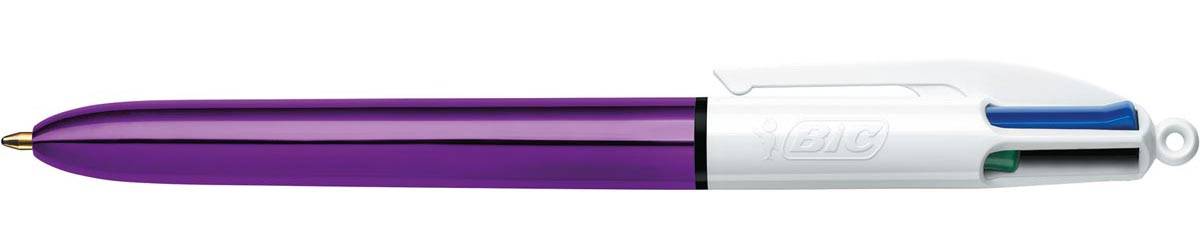 Bic Colours Shine 4-kleurenbalpen, medium, klassieke inktkleuren, lichaam metallic paars