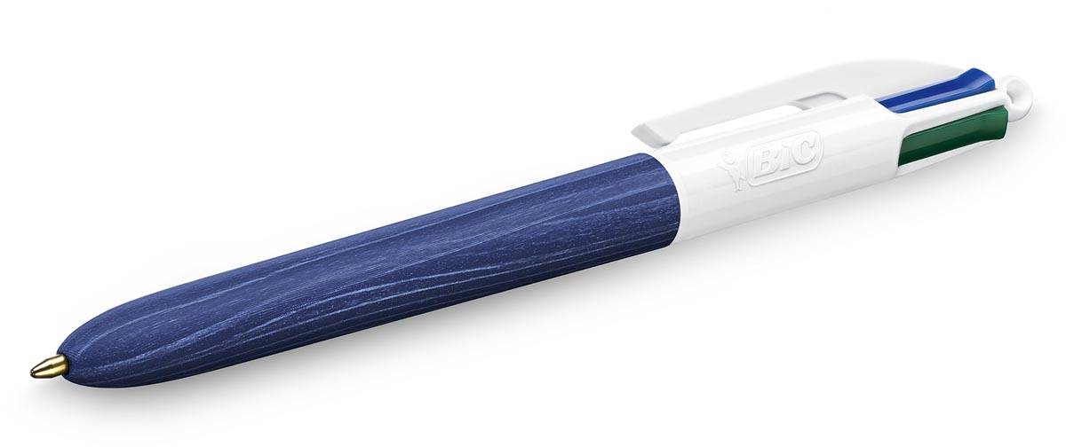 Bic Colours Wood Style, 4-kleurenbalpen, medium, klassieke inktkleuren, op blister
