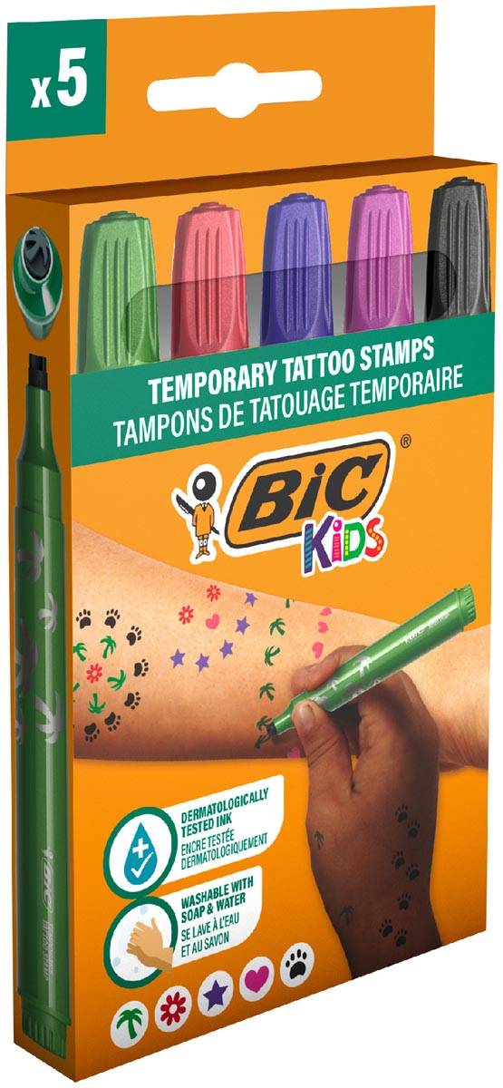 Bic Kids tijdelijke tattoo stempels, assorti, set van 5 stuks