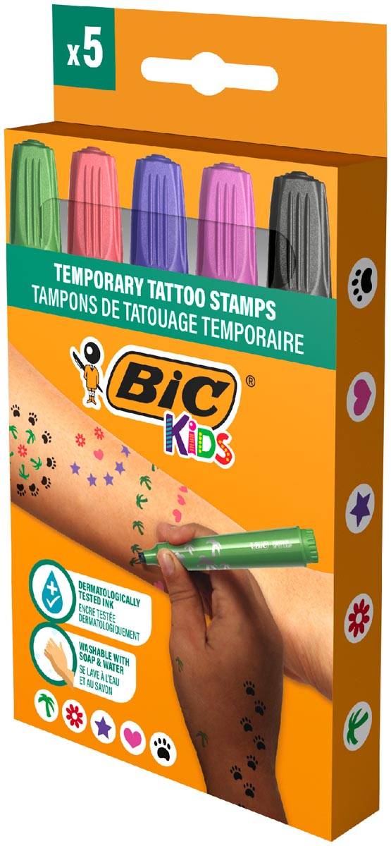 Bic Kids tijdelijke tattoo stempels, assorti, set van 5 stuks