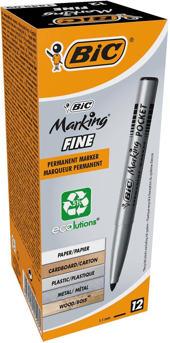 Bic permanent marker ECOlutions, schrijfbreedte 1,1 mm, fijne punt, zwart