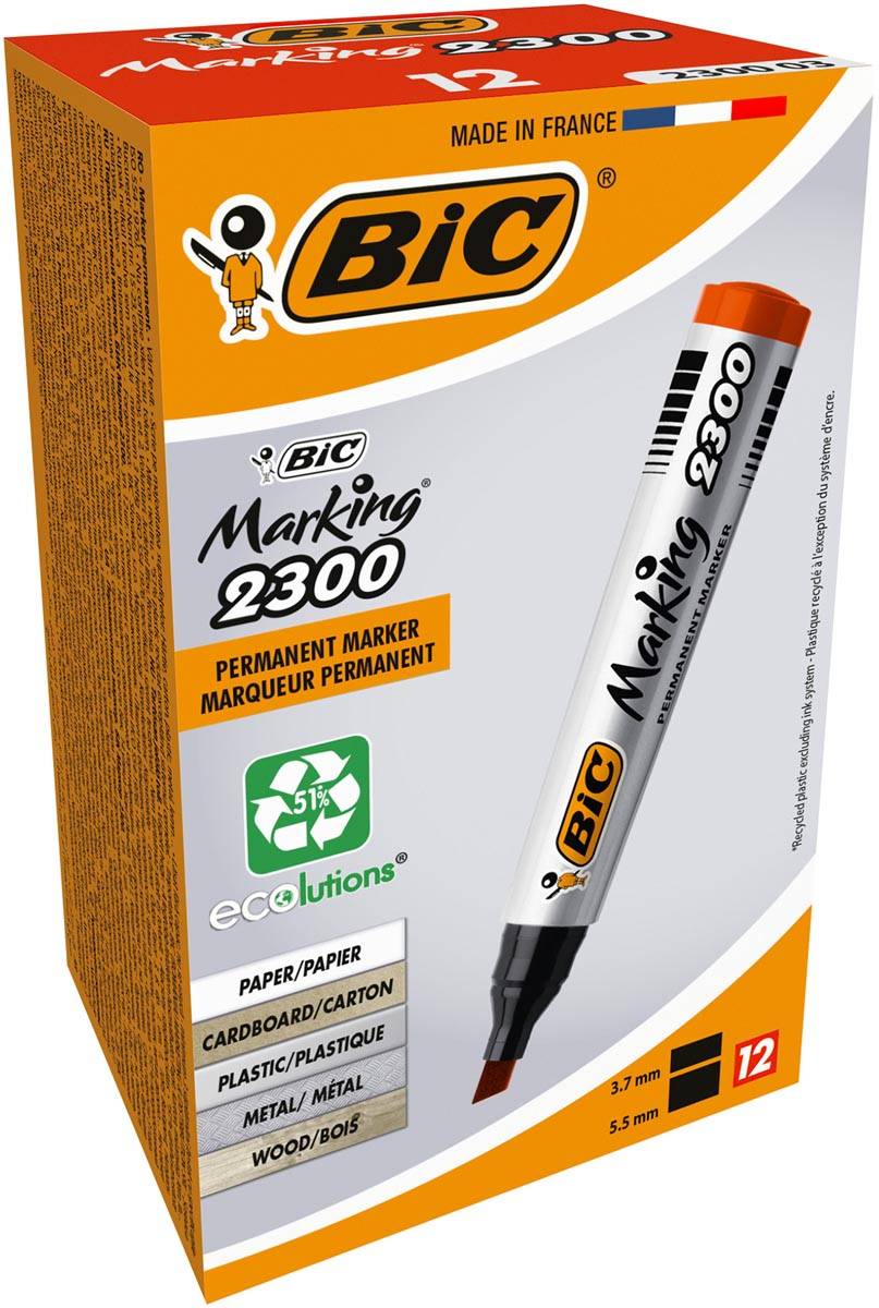 Bic permanent marker Marking 2300 ECOlutions, rood, doos van 12 stuks