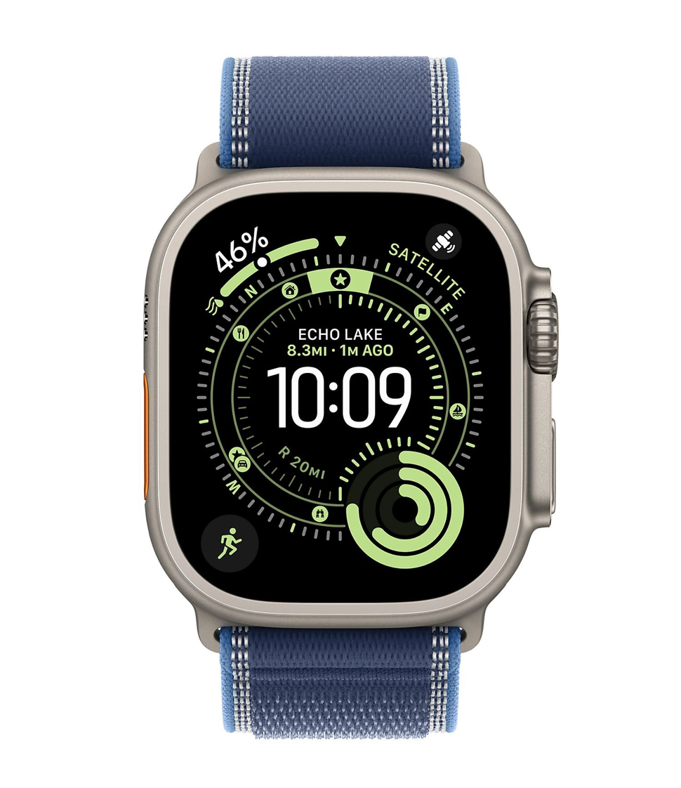 Apple Watch Ultra 3 GPS + Cellular - 49mm Natural Titanium Case Blue/Bright Blue Trail Loop S/M Smartwatch Natural