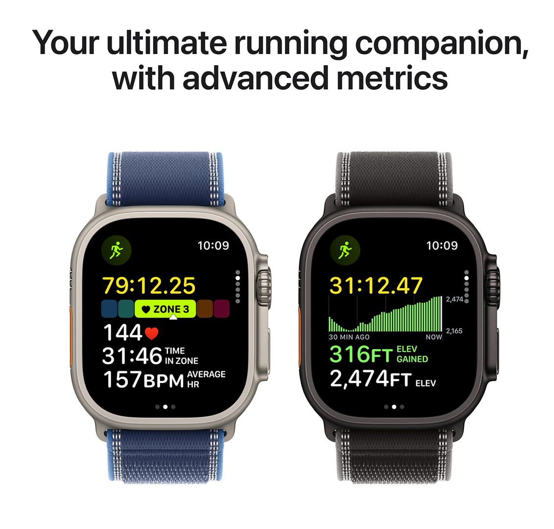 Apple Watch Ultra 3 GPS + Cellular - 49mm Natural Titanium Case Blue/Bright Blue Trail Loop S/M Smartwatch Natural