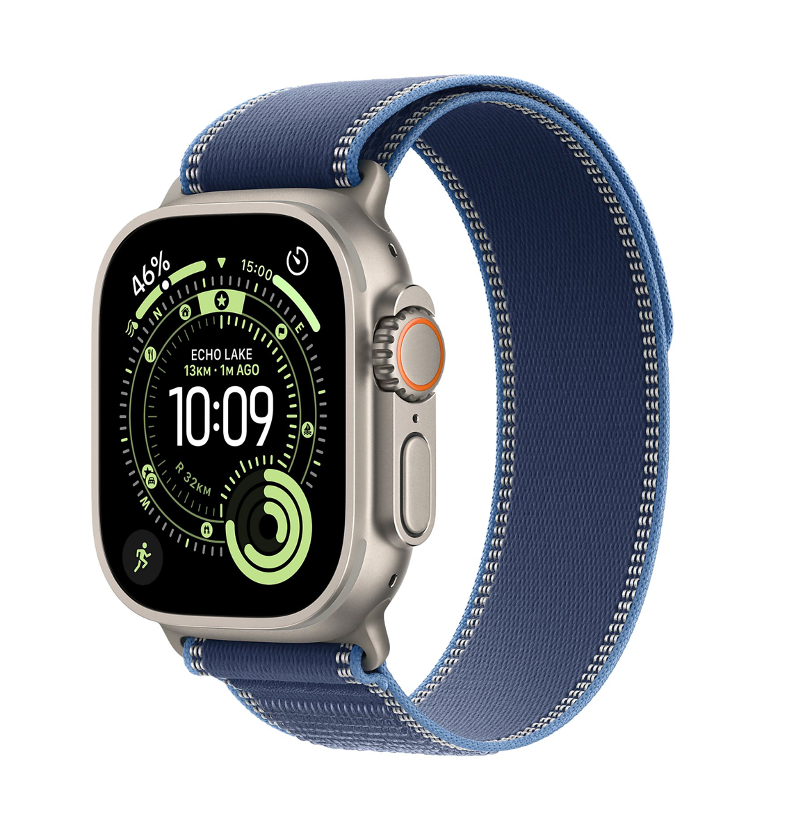 Apple Watch Ultra 3 GPS + Cellular - 49mm Natural Titanium Case Blue/Bright Blue Trail Loop S/M Smartwatch Natural