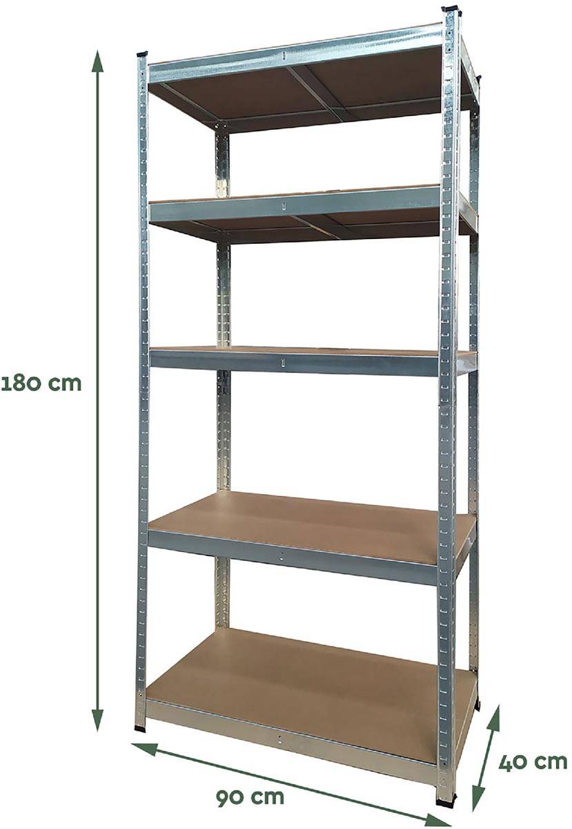 Brasq rek, ft 180 x 90 x 40, 5 legborden, zilver