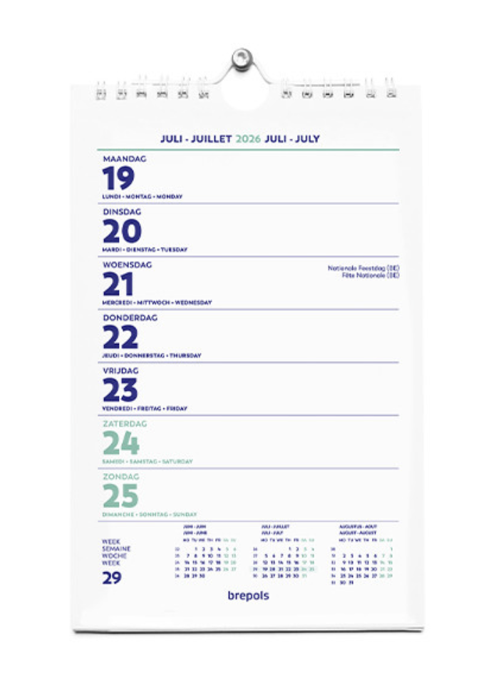 Brepols Wire-O Wand-week kalender, 4-talig, 2026