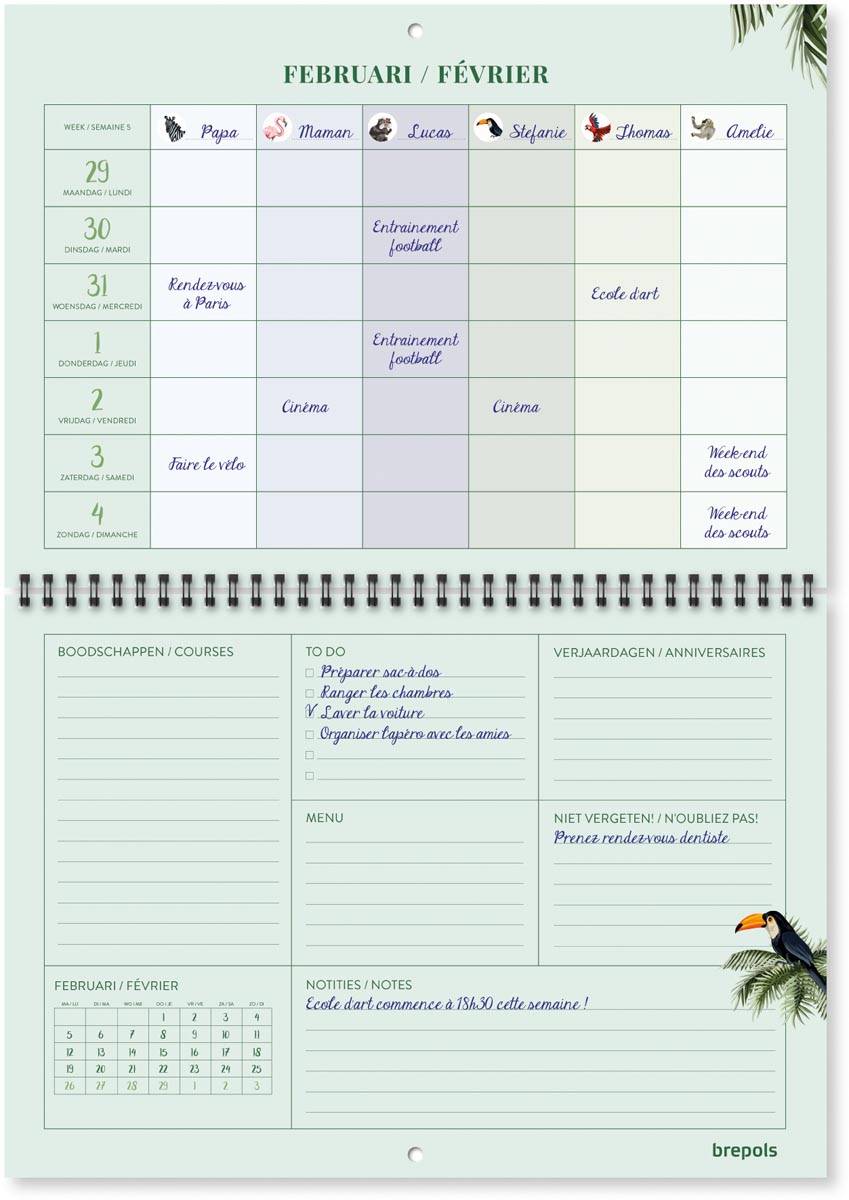 Brepols gezinskalender weekoverzicht, Franstalig, 2025