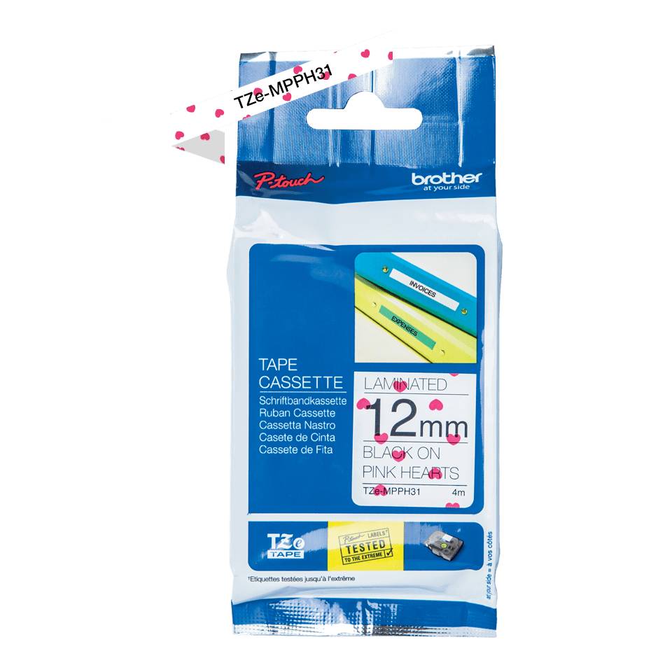 Brother TZE-MPPH31 labelprinter-tape Zwart op roze