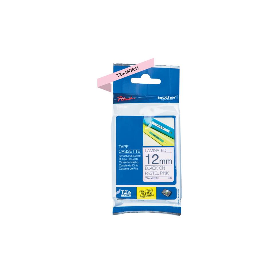 Brother TZEMQE31 labelprinter-tape Zwart op roze TZe