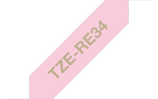 Brother TZE-RE34 labelprinter-tape Goud op roze