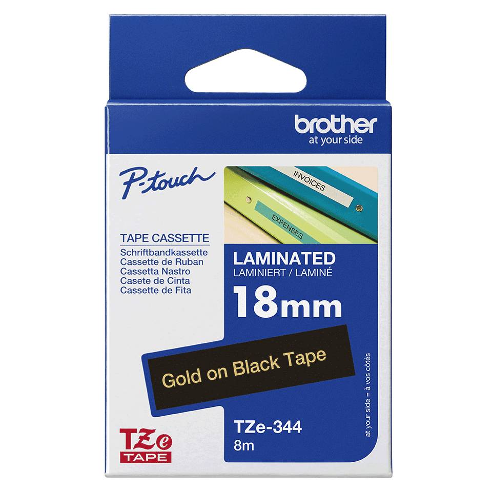 Brother TZE-344 labelprinter-tape Goud op zwart