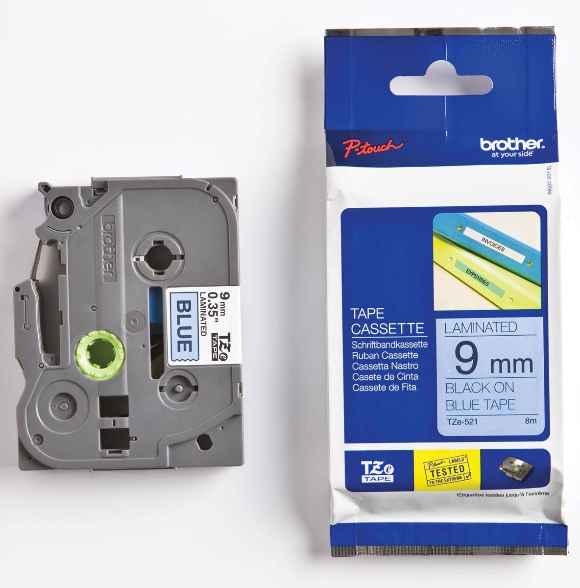 Brother TZe tape voor P-Touch 9 mm, zwart op blauw
