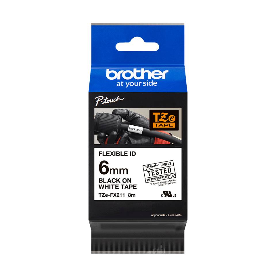 Brother TZE-FX211 labelprinter-tape Zwart op wit
