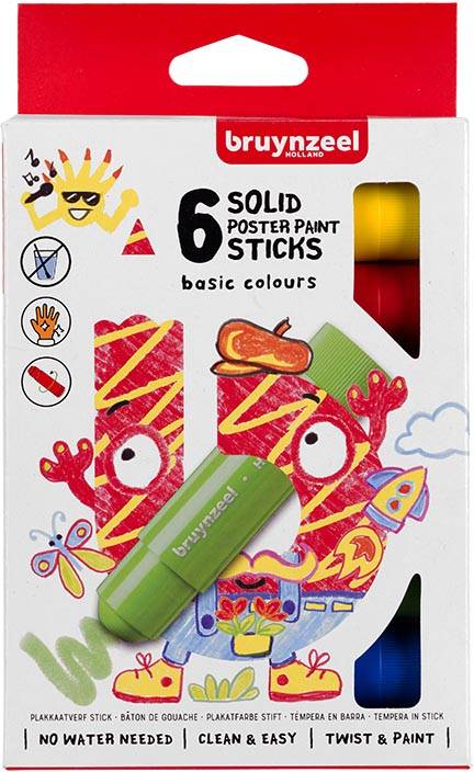 Bruynzeel Kids plakkaatverf sticks, pak van 6 stuks